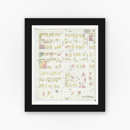 Old map wall art mockup — black gallery frame with white mat — Sanborn Fire Insurance Map from Fostoria, Seneca, Hancock, And Wood Counties, Ohio (1896), Sheet #0005