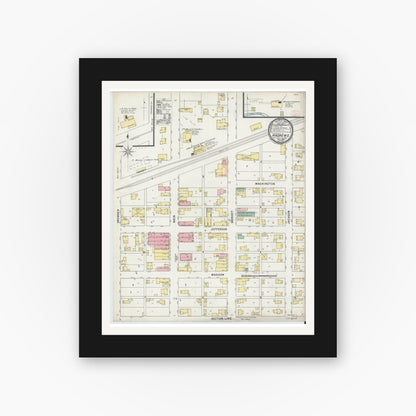 Old map wall art mockup — black gallery frame with white mat — Sanborn Fire Insurance Map from Andrews, Huntington County, Indiana (1895), Sheet #0001
