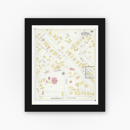 Old map wall art mockup — black gallery frame with white mat — Sanborn Fire Insurance Map from Battle Creek, Calhoun County, Michigan (1907), Sheet #0019