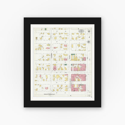 Old map wall art mockup — black gallery frame with white mat — Sanborn Fire Insurance Map from Auburn, De Kalb County, Indiana (1901), Sheet #0002