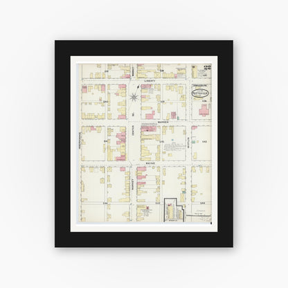 Old map wall art mockup — black gallery frame with white mat — Sanborn Fire Insurance Map from Pottsville, Schuylkill County, Pennsylvania (1891), Sheet #0022