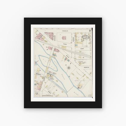 Old map wall art mockup — black gallery frame with white mat — Sanborn Fire Insurance Map from Huntington, Huntington County, Indiana (1887), Sheet #0003