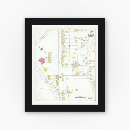 Old map wall art mockup — black gallery frame with white mat — Sanborn Fire Insurance Map from Clinton, Worcester County, Massachusetts (1919), Sheet #0029