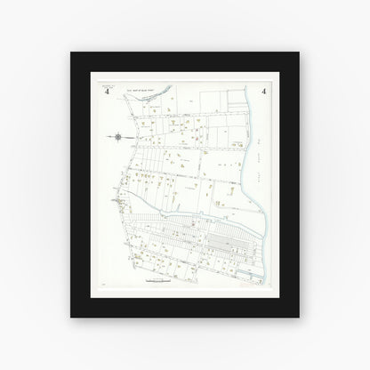 Old map wall art mockup — black gallery frame with white mat — Sanborn Fire Insurance Map from Bayport, Suffolk County, New York (1938), Sheet #0004