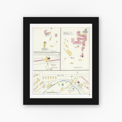 Old map wall art mockup — black gallery frame with white mat — Sanborn Fire Insurance Map from Latrobe, Westmoreland County, Pennsylvania (1909), Sheet #0017