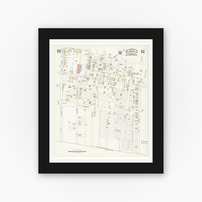 Old map wall art mockup — black gallery frame with white mat — Sanborn Fire Insurance Map from Pleasantville, Atlantic County, New Jersey (1924), Sheet #0012