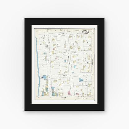 Old map wall art mockup — black gallery frame with white mat — Sanborn Fire Insurance Map from Batavia, Kane County, Illinois (1891), Sheet #0008