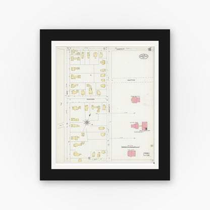 Old map wall art mockup — black gallery frame with white mat — Sanborn Fire Insurance Map from Andover, Essex County, Massachusetts (1906), Sheet #0008