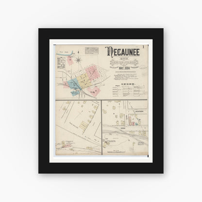 Old map wall art mockup — black gallery frame with white mat — Sanborn Fire Insurance Map from Negaunee, Marquette County, Michigan (1884) - Complete Map Set