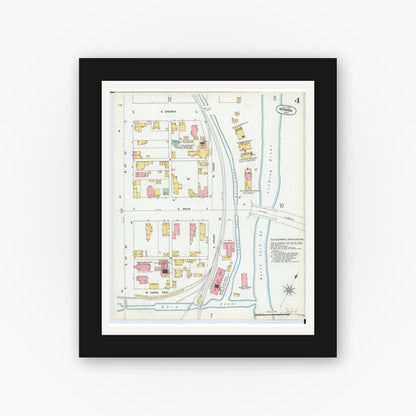 Old map wall art mockup — black gallery frame with white mat — Sanborn Fire Insurance Map from Newark, Licking County, Ohio (1899), Sheet #0004