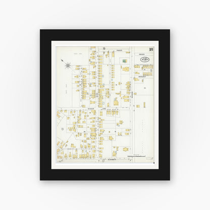 Old map wall art mockup — black gallery frame with white mat — Sanborn Fire Insurance Map from Key West, Monroe County, Florida (1899), Sheet #0018