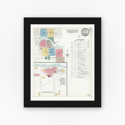 Old map wall art mockup — black gallery frame with white mat — Sanborn Fire Insurance Map from Mishawaka, Saint Joseph County, Indiana (1901) - Complete Map Set