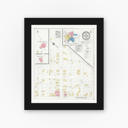 Old map wall art mockup — black gallery frame with white mat — Sanborn Fire Insurance Map from Hilliards, Franklin County, Ohio (1929), Sheet #0001