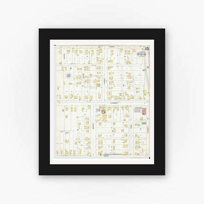 Old map wall art mockup — black gallery frame with white mat — Sanborn Fire Insurance Map from Massillon, Stark County, Ohio (1901), Sheet #0015