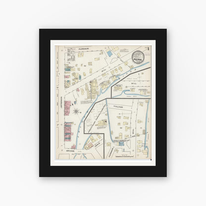 Old map wall art mockup — black gallery frame with white mat — Sanborn Fire Insurance Map from Pulaski, Oswego County, New York (1885) - Complete Map Set