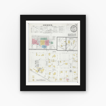Old map wall art mockup — black gallery frame with white mat — Sanborn Fire Insurance Map from Sullivan, Moultrie County, Illinois (1898), Sheet #0001