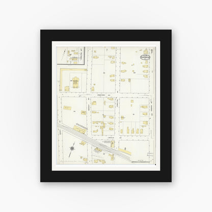 Old map wall art mockup — black gallery frame with white mat — Sanborn Fire Insurance Map from Riverhead, Suffolk County, New York (1909), Sheet #0007