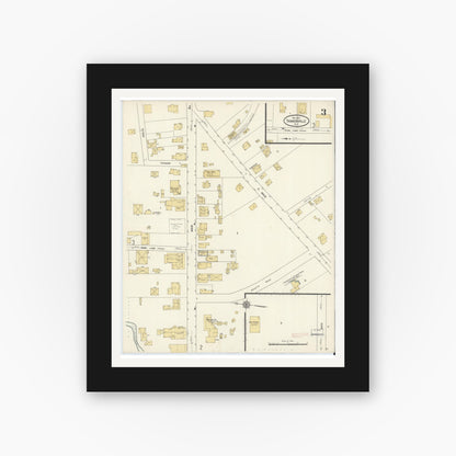Old map wall art mockup — black gallery frame with white mat — Sanborn Fire Insurance Map from Tannersville, Greene County, New York (1912), Sheet #0003