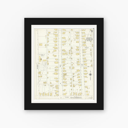 Old map wall art mockup — black gallery frame with white mat — Sanborn Fire Insurance Map from Farmland, Randolph County, Indiana (1911), Sheet #0002
