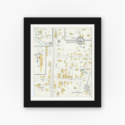 Old map wall art mockup — black gallery frame with white mat — Sanborn Fire Insurance Map from Roscoe, Sullivan County, New York (1904), Sheet #0001