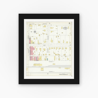 Old map wall art mockup — black gallery frame with white mat — Sanborn Fire Insurance Map from Plano, Collin County, Texas (1907), Sheet #0003