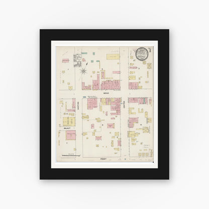 Old map wall art mockup — black gallery frame with white mat — Sanborn Fire Insurance Map from Statesville, Iredell County, North Carolina (1890) - Complete Map Set