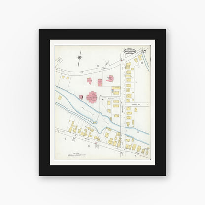 Old map wall art mockup — black gallery frame with white mat — Sanborn Fire Insurance Map from Southbridge, Worcester County, Massachusetts (1918), Sheet #0017