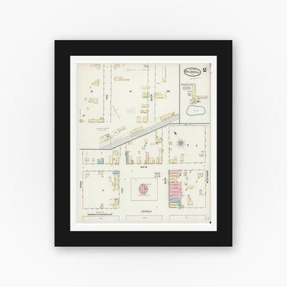 Old map wall art mockup — black gallery frame with white mat — Sanborn Fire Insurance Map from Caldwell, Burleson County, Texas (1891), Sheet #0002