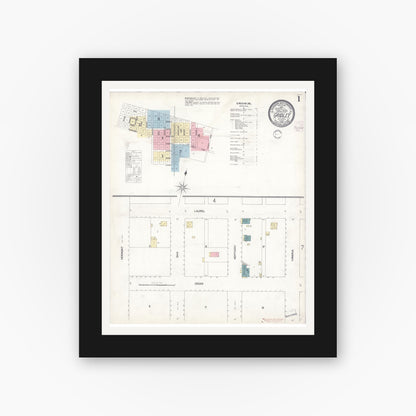 Old map wall art mockup — black gallery frame with white mat — Sanborn Fire Insurance Map from Gridley, Butte County, California (1902) - Complete Map Set