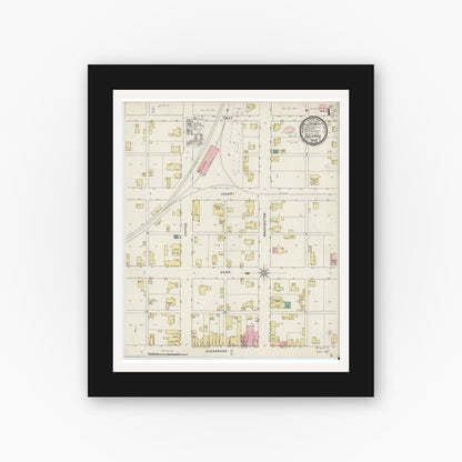 Old map wall art mockup — black gallery frame with white mat — Sanborn Fire Insurance Map from Orleans, Orange County, Indiana (1895) - Complete Map Set