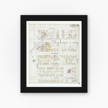 Old map wall art mockup — black gallery frame with white mat — Sanborn Fire Insurance Map from Canton, Stark County, Ohio (1891), Sheet #0010
