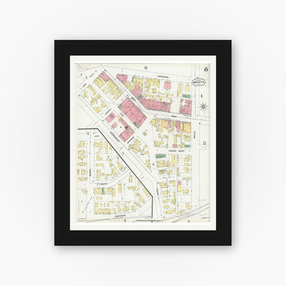 Old map wall art mockup — black gallery frame with white mat — Sanborn Fire Insurance Map from Marinette, Marinette County, Wisconsin (1901), Sheet #0006