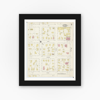 Old map wall art mockup — black gallery frame with white mat — Sanborn Fire Insurance Map from Columbus, Columbia and Dodge County, Wisconsin (1915), Sheet #0003