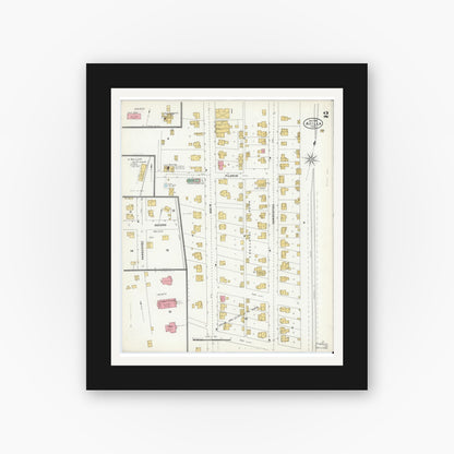 Old map wall art mockup — black gallery frame with white mat — Sanborn Fire Insurance Map from Avilla, Noble County, Indiana (1905), Sheet #0002
