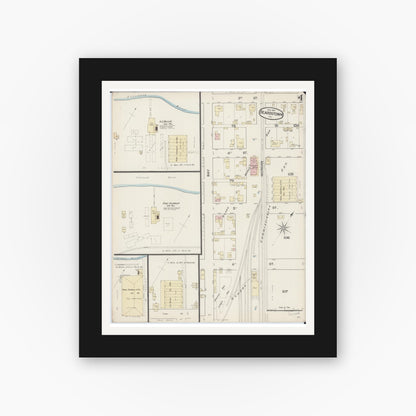 Old map wall art mockup — black gallery frame with white mat — Sanborn Fire Insurance Map from Beardstown, Cass County, Illinois (1887), Sheet #0004