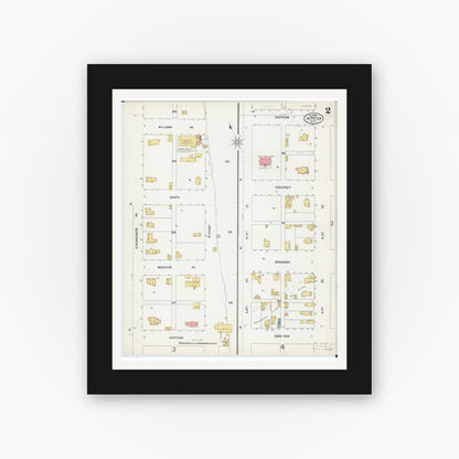 Old map wall art mockup — black gallery frame with white mat — Sanborn Fire Insurance Map from Saint Peter, Nicollet County, Minnesota (1900), Sheet #0002