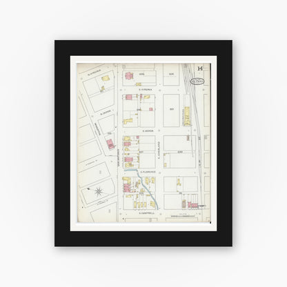 Old map wall art mockup — black gallery frame with white mat — Sanborn Fire Insurance Map from El Paso, El Paso County, Texas (1893), Sheet #0014