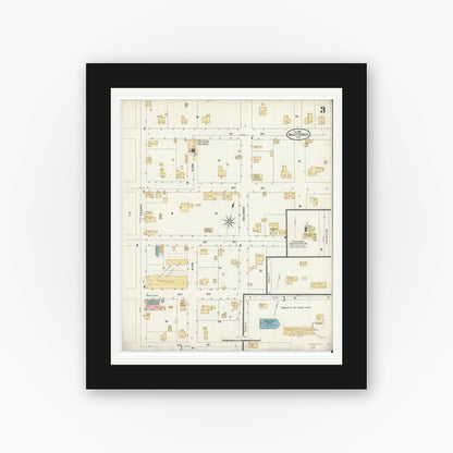 Old map wall art mockup — black gallery frame with white mat — Sanborn Fire Insurance Map from Hallettsville, Lavaca County, Texas (1906), Sheet #0003