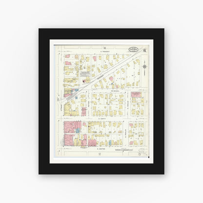 Old map wall art mockup — black gallery frame with white mat — Sanborn Fire Insurance Map from Fostoria, Seneca, Hancock, And Wood Counties, Ohio (1914), Sheet #0006