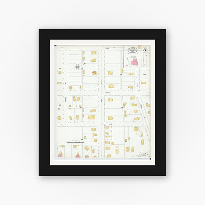 Old map wall art mockup — black gallery frame with white mat — Sanborn Fire Insurance Map from Franklin, Warren County, Ohio (1905), Sheet #0008