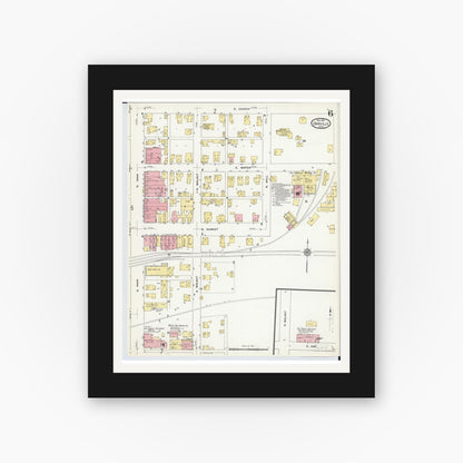 Old map wall art mockup — black gallery frame with white mat — Sanborn Fire Insurance Map from Orrville, Wayne County, Ohio (1911), Sheet #0006