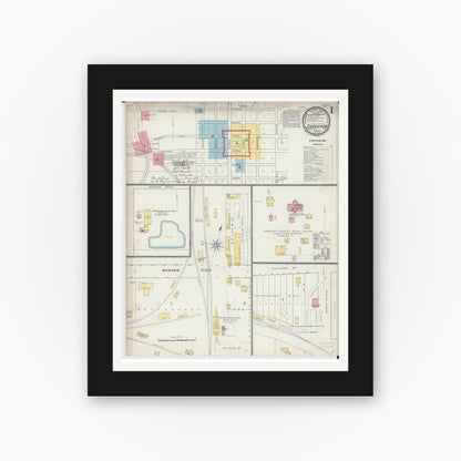 Old map wall art mockup — black gallery frame with white mat — Sanborn Fire Insurance Map from Carthage, Hancock County, Illinois (1893) - Complete Map Set
