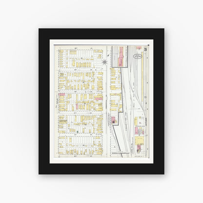 Old map wall art mockup — black gallery frame with white mat — Sanborn Fire Insurance Map from Cairo, Alexander County, Illinois (1901), Sheet #0003