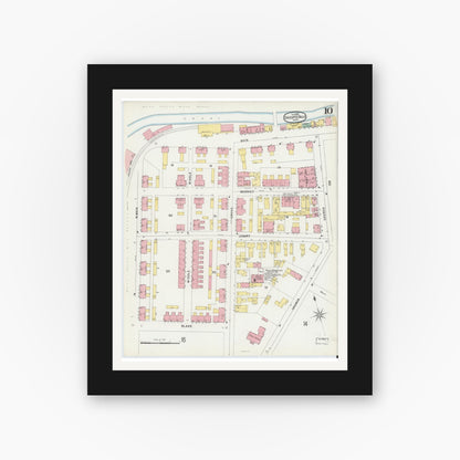 Old map wall art mockup — black gallery frame with white mat — Sanborn Fire Insurance Map from Chicopee, Hampden County, Massachusetts (1896), Sheet #0010
