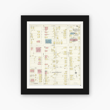 Old map wall art mockup — black gallery frame with white mat — Sanborn Fire Insurance Map from Nazareth, Northampton County, Pennsylvania (1912), Sheet #0009