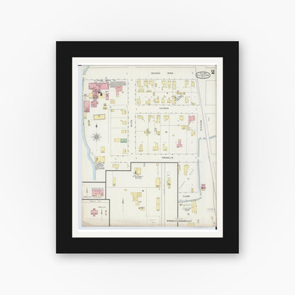 Old map wall art mockup — black gallery frame with white mat — Sanborn Fire Insurance Map from Clinton, Lenawee County, Michigan (1895), Sheet #0002