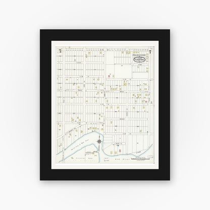 Old map wall art mockup — black gallery frame with white mat — Sanborn Fire Insurance Map from Fort Lauderdale, Broward County, Florida (1924), Sheet #0007