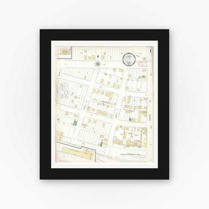 Old map wall art mockup — black gallery frame with white mat — Sanborn Fire Insurance Map from Tracy, San Joaquin County, California (1897) - Complete Map Set