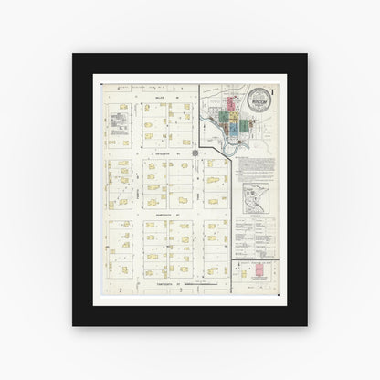 Old map wall art mockup — black gallery frame with white mat — Sanborn Fire Insurance Map from Windom, Cottonwood County, Minnesota (1913) - Complete Map Set