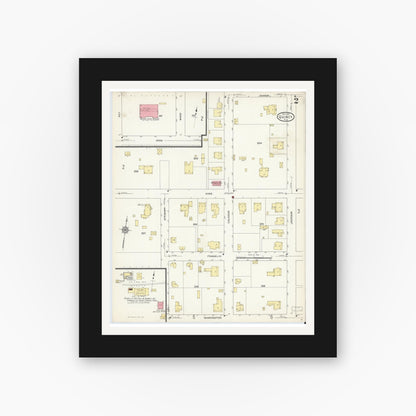 Old map wall art mockup — black gallery frame with white mat — Sanborn Fire Insurance Map from Quincy, Gadsden County, Florida (1913), Sheet #0002